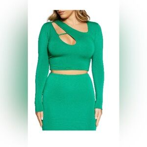 Naked Wardrobe Green Asymmetrical Crop Top
